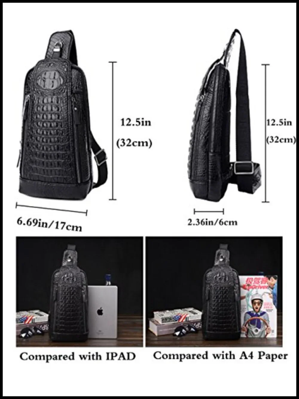 PU Leather Sling Bag Crossbody Chest Bag Hiking Daypack